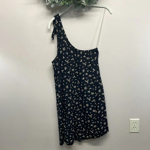 American Eagle One Shoulder Boho Black Floral Dress with Pockets L - Picture 3 of 14